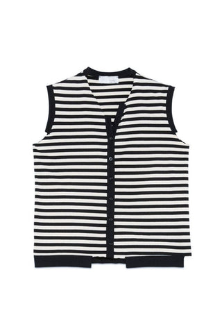 Striped Cotton Knit Vest with V-Neckline - Baci Fashion