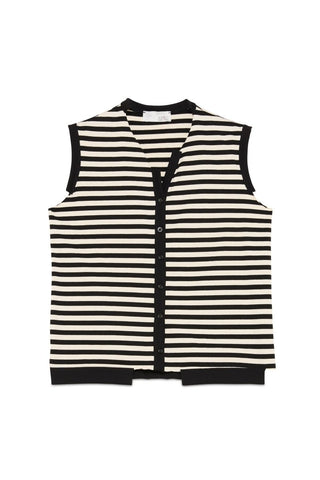 Striped Cotton Knit Vest with V - Neckline - Baci Fashion