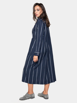Striped Cotton Midi Shirt Dress - Baci Fashion