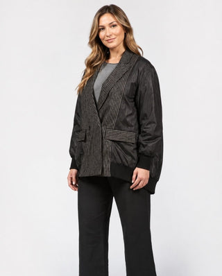 Striped Double Breasted Bomber Jacket - Baci Fashion