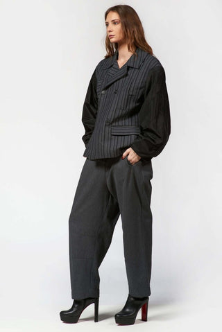 Striped Jacket with Taffeta Sleeves - Baci Fashion