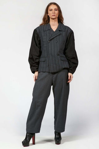 Striped Jacket with Taffeta Sleeves - Baci Fashion