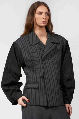 Striped Jacket with Taffeta Sleeves - Baci Fashion