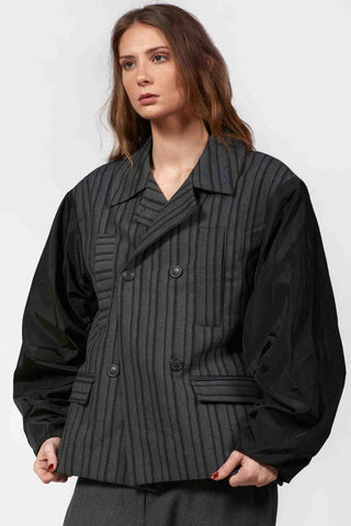 Striped Jacket with Taffeta Sleeves - Baci Fashion