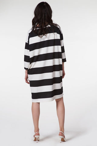 Striped Midi Dress with 3/4 Sleeves - Baci Fashion
