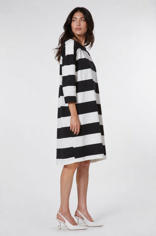 Striped Midi Dress with 3/4 Sleeves - Baci Fashion
