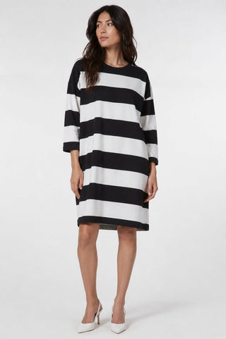Striped Midi Dress with 3/4 Sleeves - Baci Fashion
