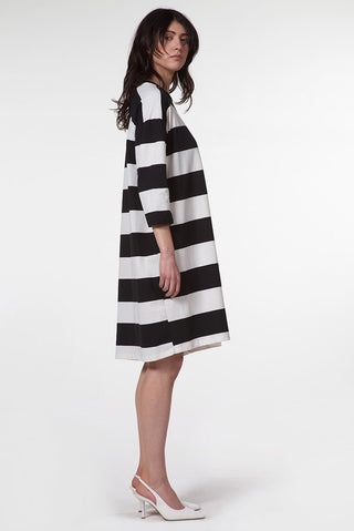 Striped Midi Dress with 3/4 Sleeves - Baci Fashion