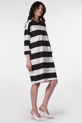 Striped Midi Dress with 3/4 Sleeves - Baci Fashion