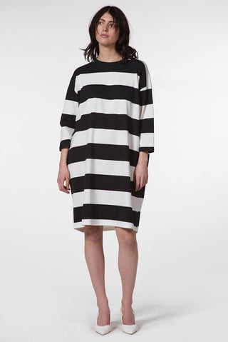 Striped Midi Dress with 3/4 Sleeves - Baci Fashion