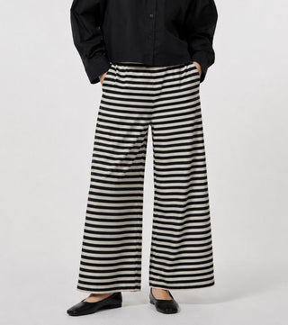 Striped Palazzo Trousers with Elastic Waist - Baci Fashion