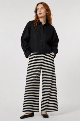 Striped Palazzo Trousers with Elastic Waist - Baci Fashion