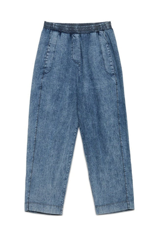Tapered Denim Trousers with Elastic Waist - Baci Fashion