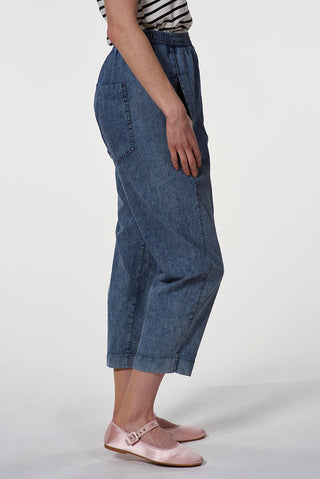 Tapered Denim Trousers with Elastic Waist - Baci Fashion