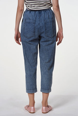 Tapered Denim Trousers with Elastic Waist - Baci Fashion