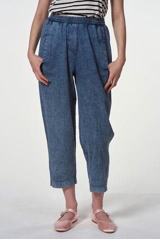 Tapered Denim Trousers with Elastic Waist - Baci Fashion