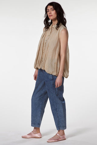 Tapered Denim Trousers with Elastic Waist - Baci Fashion