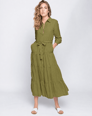 Tie-Waist Tiered Button-Up Shirtdress - Baci Fashion