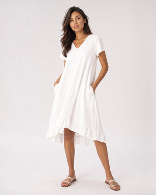 V-neck Ruffled Hem Organic Cotton Dress - Baci Fashion