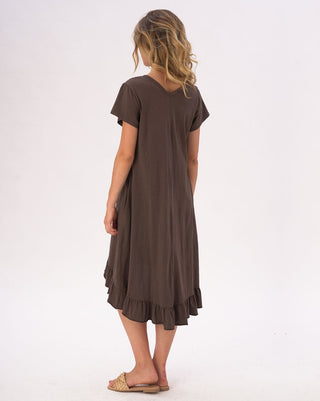 V-neck Ruffled Hem Organic Cotton Dress - Baci Fashion