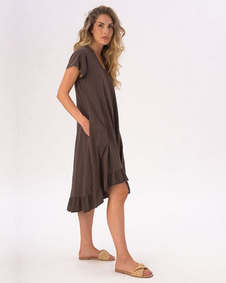 V-neck Ruffled Hem Organic Cotton Dress - Baci Fashion