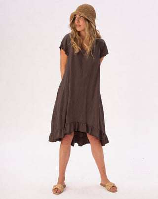 V-neck Ruffled Hem Organic Cotton Dress - Baci Fashion