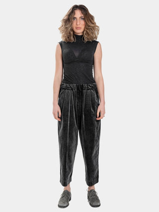 Velvet Pleated Elastic Waist Trousers - Baci Fashion