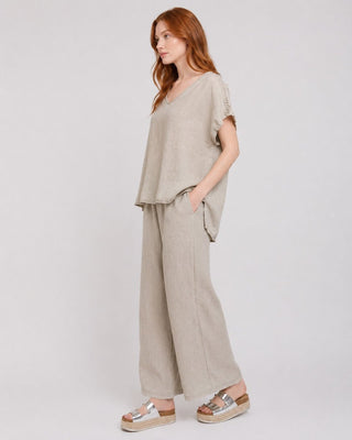 Vintage Wash Linen Crochet Shoulder Tunic - Baci Fashion