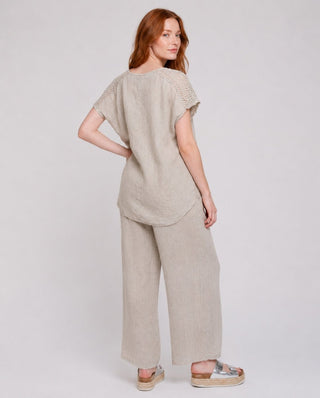 Vintage Wash Linen Crochet Shoulder Tunic - Baci Fashion