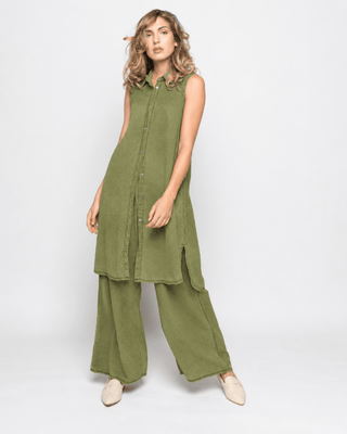 Wash Dyed Button-Up Sleeveless Shirtdress - Baci Fashion