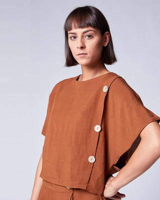 Linen Asymmetric Button Top