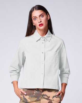 Cropped Collared Neck Button-Up Boxy Cotton White Shirt