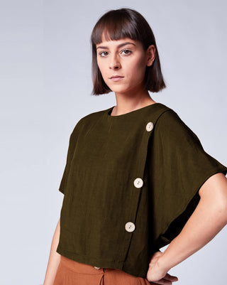 Linen Asymmetric Button Top