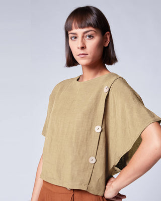 Linen Asymmetric Button Top