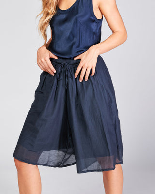 Cotton Silk Blend Drawstring Shorts in navy blue by baci fashion