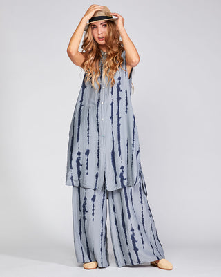 Cotton-Silk-Blend-Drip-Striped-Elastic-Waist-Palazzo-Pant full view by baci