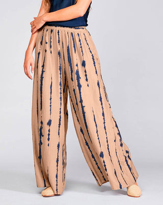 Cotton-Silk-Blend-Drip-Striped-Elastic-Waist-Palazzo-Pant in tan by baci