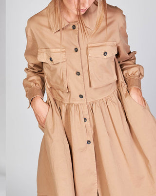 Cotton-Tierd-Ruffle-Patch-Pocket-Overcoat in tan by baci fashion