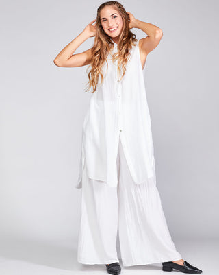 Cotton Silk Blend Sleeveless Button-Up Shirtdress by baci fashion in white