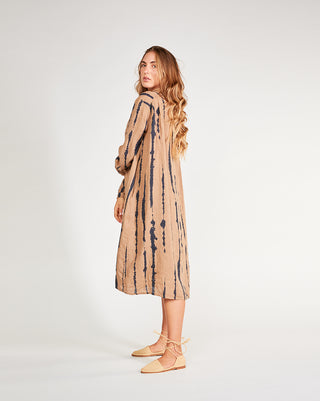 Linen-Drip-Striped-TIe-Waist-Button-Up-Shirtdress side view by baci fashion