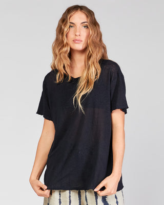 Linen Scoop Neck Short Sleeve T-Shirt baci fashion
