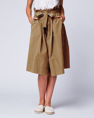 Camel Cotton Pleated Slightly Loose Bow-Tie Feminine Edgy Skirt baci fashion