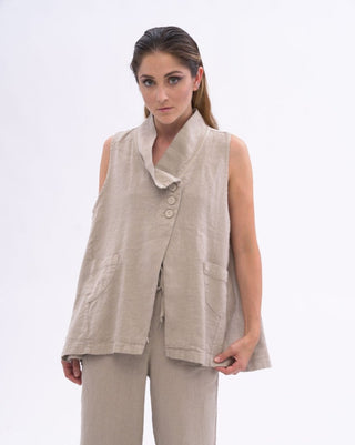 Asysemtrical Button Up Linen Vest - Baci Fashion