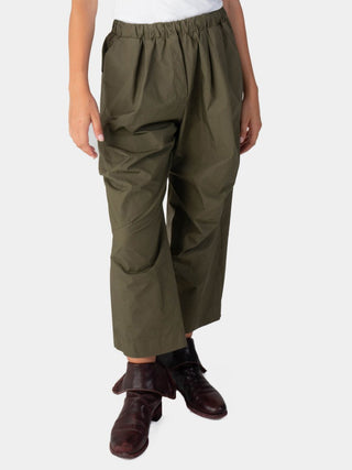 Baci olive green organic cotton relaxed straight leg pant with elastic waist and side pockets