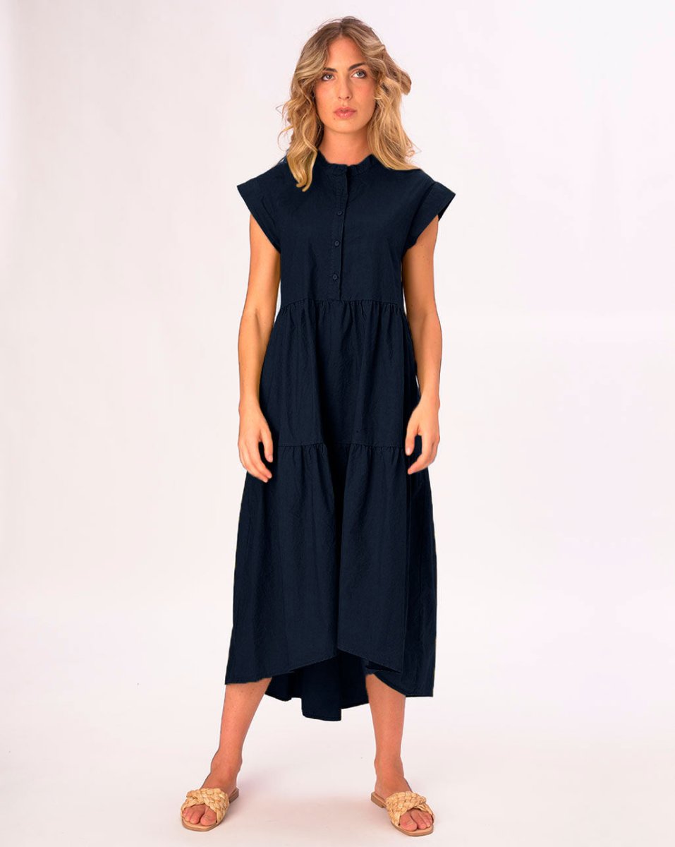 Cap Sleeve Band Collar Cotton Dress Baci Fashion Cap Sleeve Band Collar Cotton Dress Baci Fashion