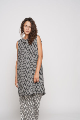 Contrast Tile Collar Tank Shirtdress - Baci Fashion