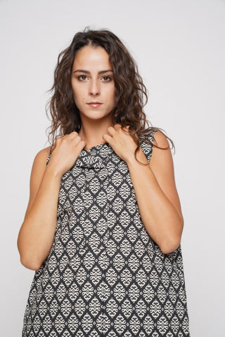 Contrast Tile Collar Tank Shirtdress - Baci Fashion