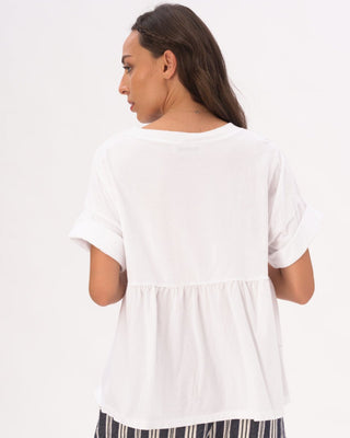 Crewneck Rolled Short Sleeve Top - Baci Fashion