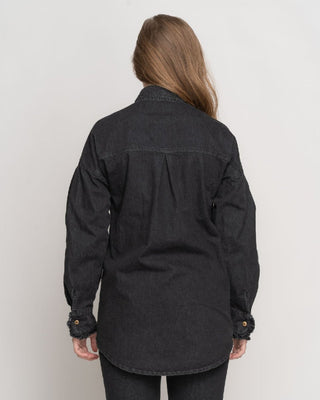 Denim Ruffle Trim Button-Up Shirt - Baci Fashion