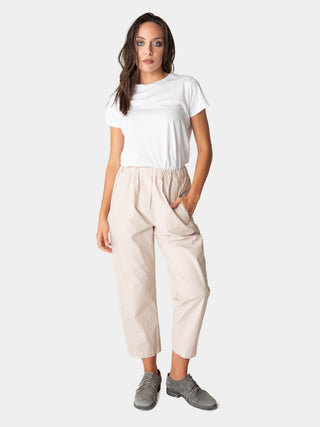 Elastic Waist Tapered Cotton Pants - Baci Fashion